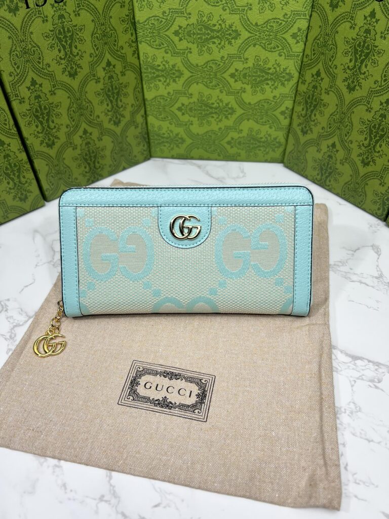 Gucci Monogram Canvas Zip Long Wallet Turquoise 19.5Cm - Image 10