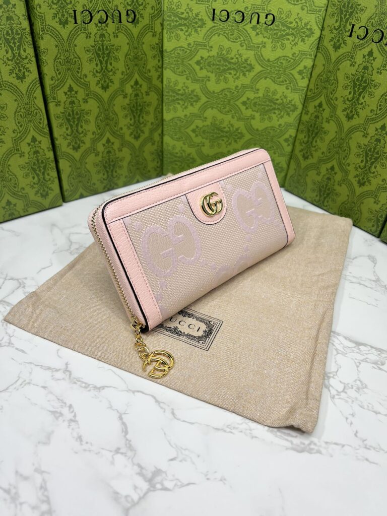 Gucci Monogram Canvas Zip Long Wallet Pink 19.5Cm - Image 7