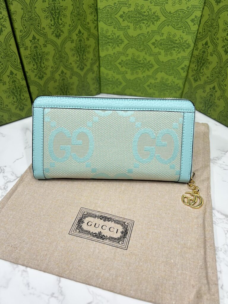 Gucci Monogram Canvas Zip Long Wallet Turquoise 19.5Cm - Image 9