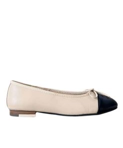 Chanel Cc Ballet Flats Lambskin Beige And Black