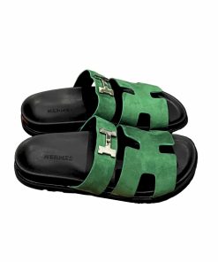 Hermes Chypre Sandal Suede H Logo Silver Hardware Green