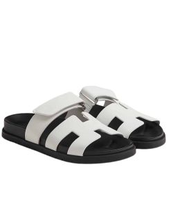 Hermes Chypre Sandal Blanc Calfskin White H222100Z 90345