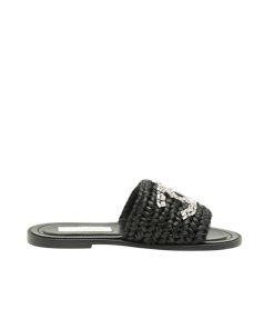 Chanel Coco Mark 23Ss Straw And Leather Sandals