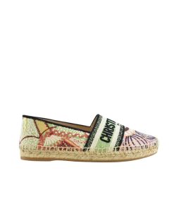 Dior Granville Cotton Logo Embroidered Espadrille Flat In Lights Pink Black