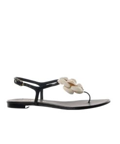 Chanel Jelly White Rubber Camellia Cc Logo Sandals Black