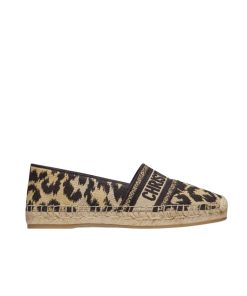 Dior Granville Leopard Logo Embroidered Espadrille Flat Beige