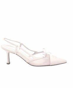 Chanel Cc Leather Pointy Toe Pumps Slingbacks Sandals White