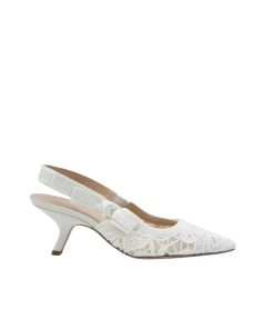 Dior J'Adior Slingback Pump Transparent Mesh Embroidered With Butterfly Motif White