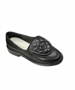 Chanel Cc Nib Turnlock Moccasins Flat Loafers Black