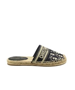 Dior Granville Oblique Espadrille Cotton Flats In Black