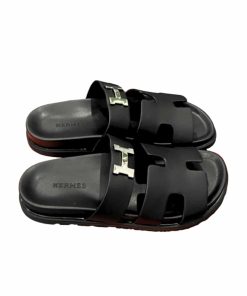 Hermes Chypre Sandal H Logo Silver Hardware Black