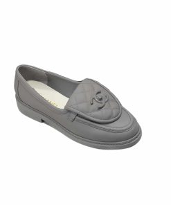 Chanel Cc Nib Turnlock Moccasins Flat Loafers Grey