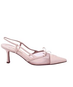 Chanel Cc Leather Pointy Toe Pumps Slingbacks Sandals Pink