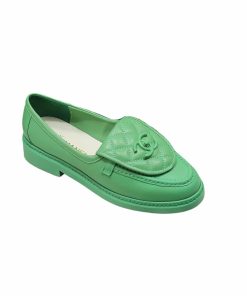 Chanel Cc Nib Turnlock Moccasins Flat Loafers Green