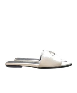 Chanel Slippers With Cc Silver Hardware White