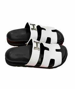 Hermes Chypre Sandal H Logo Silver Hardware White