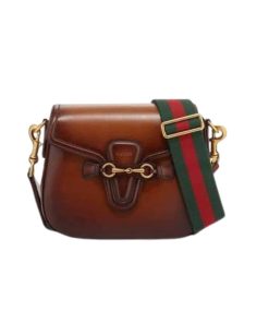 Gucci Lady Web Hand Stained Leather Shoulder Bag In Brown 25Cm