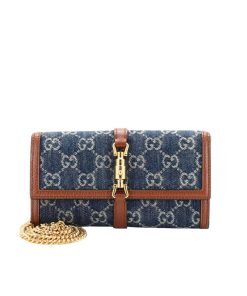 Gucci Jackie 1961 Continental Chain Wallet Gg Denim 19Cm