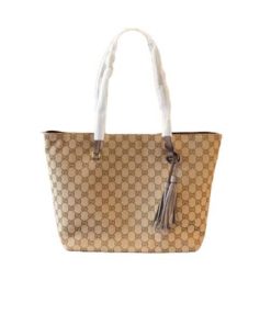 Gucci Gg Canvas Fringe Bamboo Tote Bag Beige Brown 31Cm