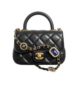 Gucci Mini Flap Bag With Top Handle Bijoux Chain Black 18Cm As4370 B16910 94305