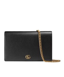 Gucci Gg Marmont Leather Mini Chain Bag Black Leather 19Cm 497985 Cao0G 1000