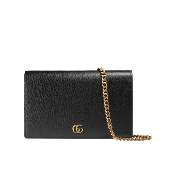 Gucci Gg Marmont Leather Mini Chain Bag Black Leather 19Cm 497985 Cao0G 1000