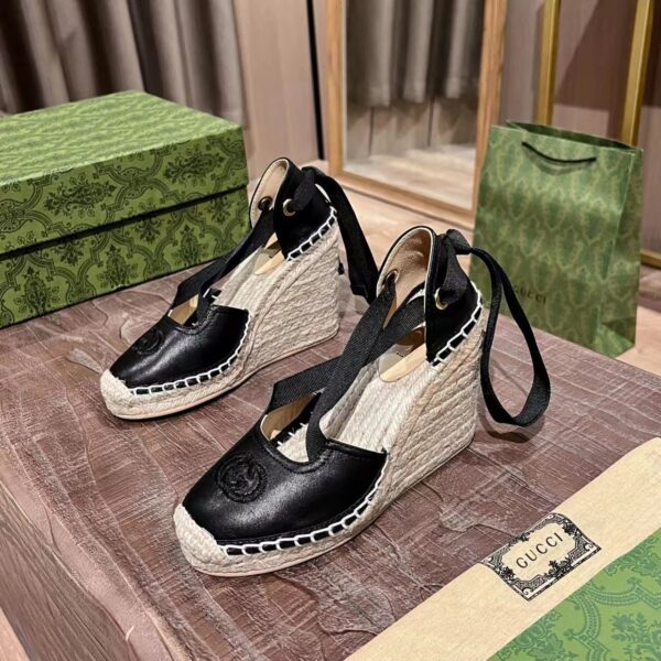 Gucci Gg Canvas Wedge Espadrilles Black - Image 6