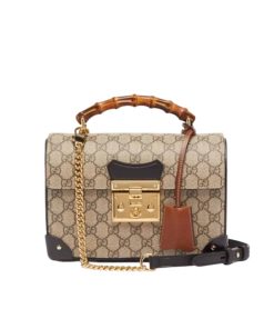 Gucci Padlock Bamboo Handle Gg Supreme Handbag 25Cm