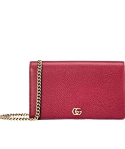 Gucci Gg Marmont Leather Mini Chain Bag Red Leather 19Cm 497985 Cao0G 6433