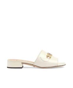 Gucci Zumi Leather Slide Sandal White