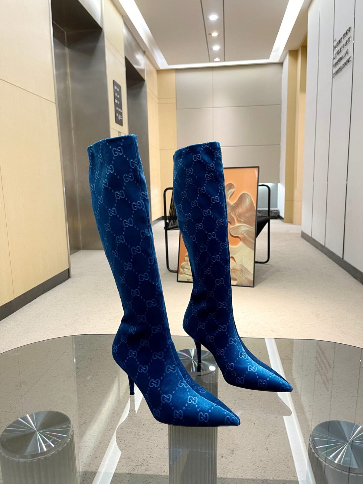 Dior Women'S Gg Knee-High Boot Blue - Image 3