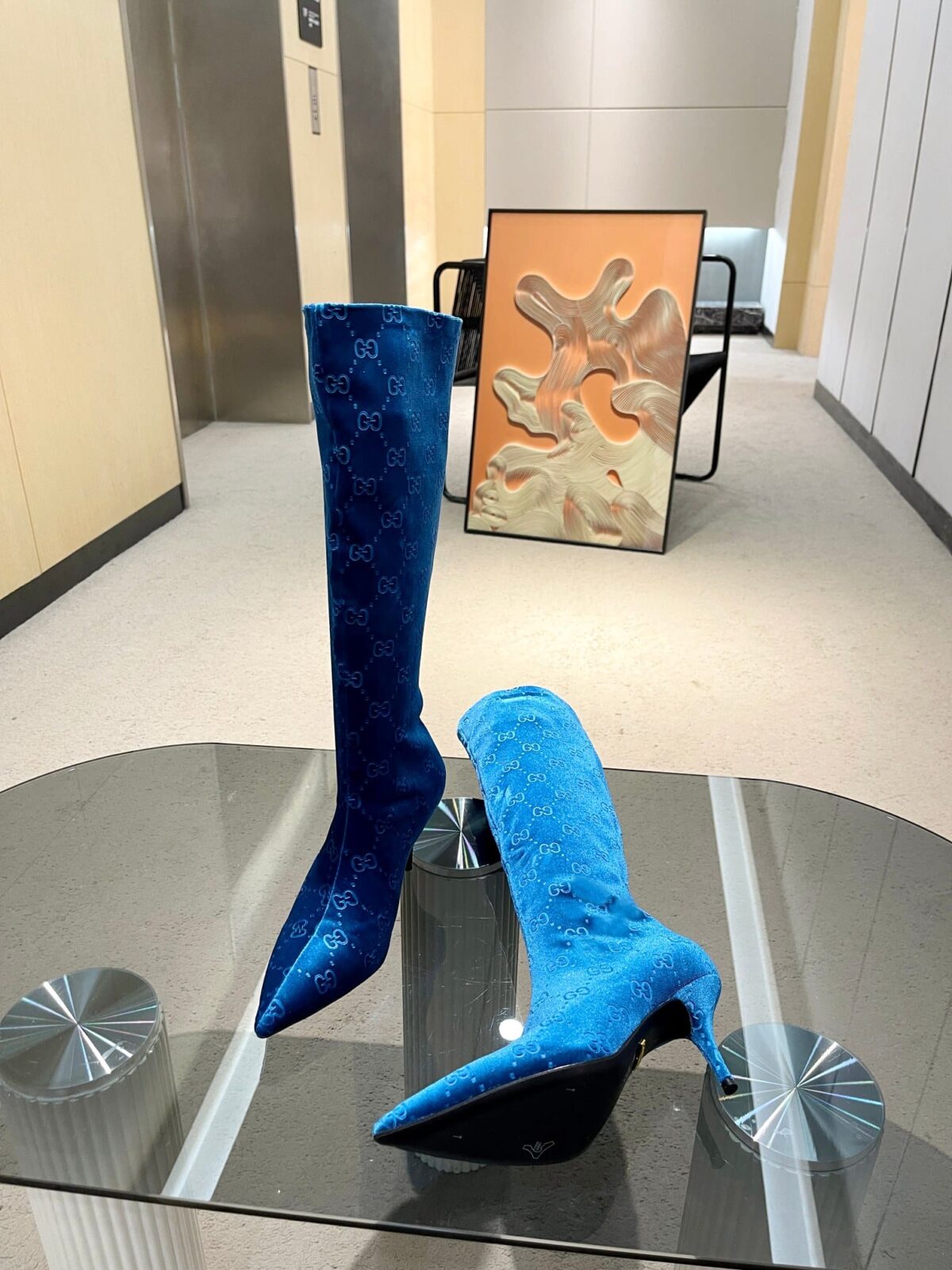 Dior Women'S Gg Knee-High Boot Blue - Image 5