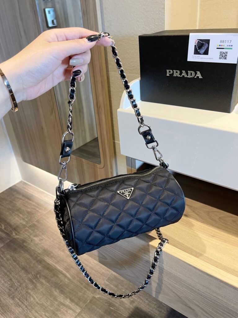 Prada Tessuto Black Quilted Barrel Bag Black 20Cm - Image 2