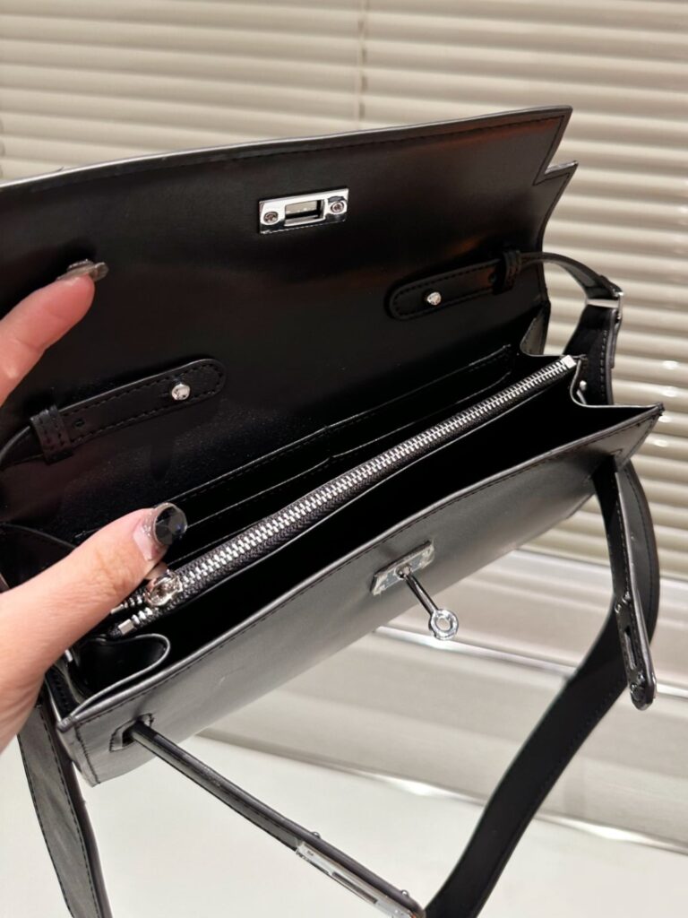 Hermes Kelly Pochette Boxcalf Silver Hardware Black 23Cm - Image 2