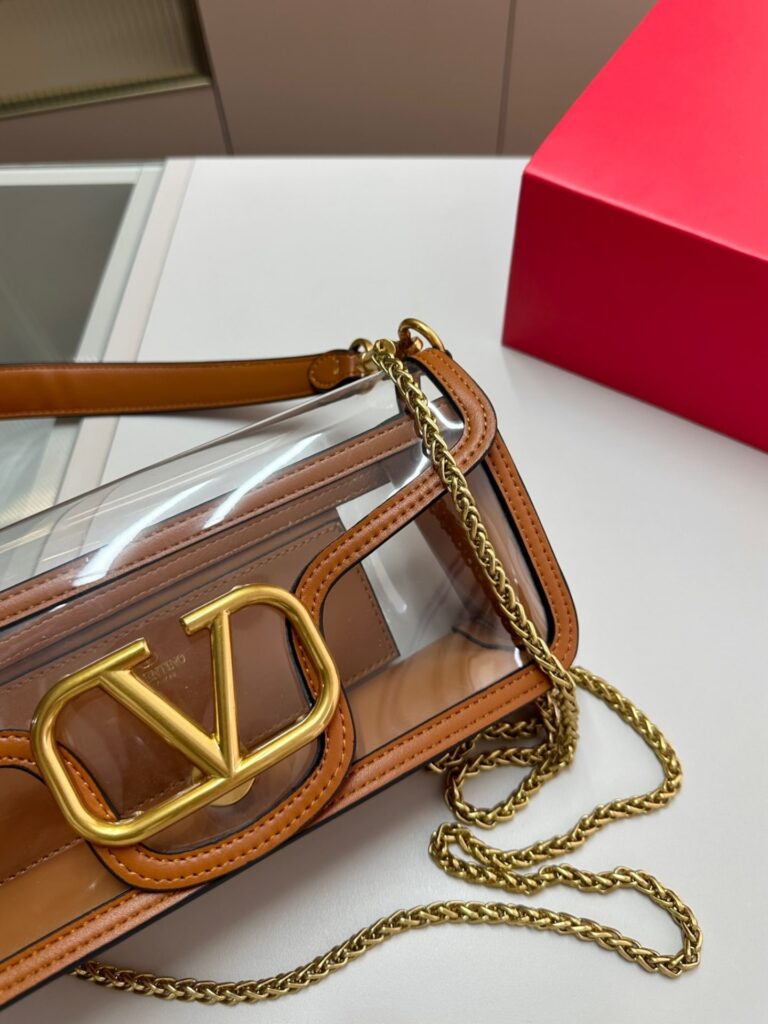 Valentino Garavani Locò Pvc And Leather Shoulder Bag Brown 24Cm - Image 3