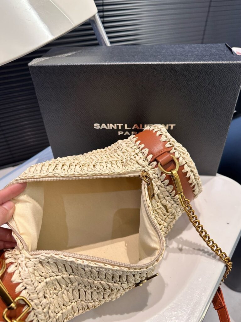 Saint Laurent Sade Raffia Tube Bag In Natural 33Cm - Image 3