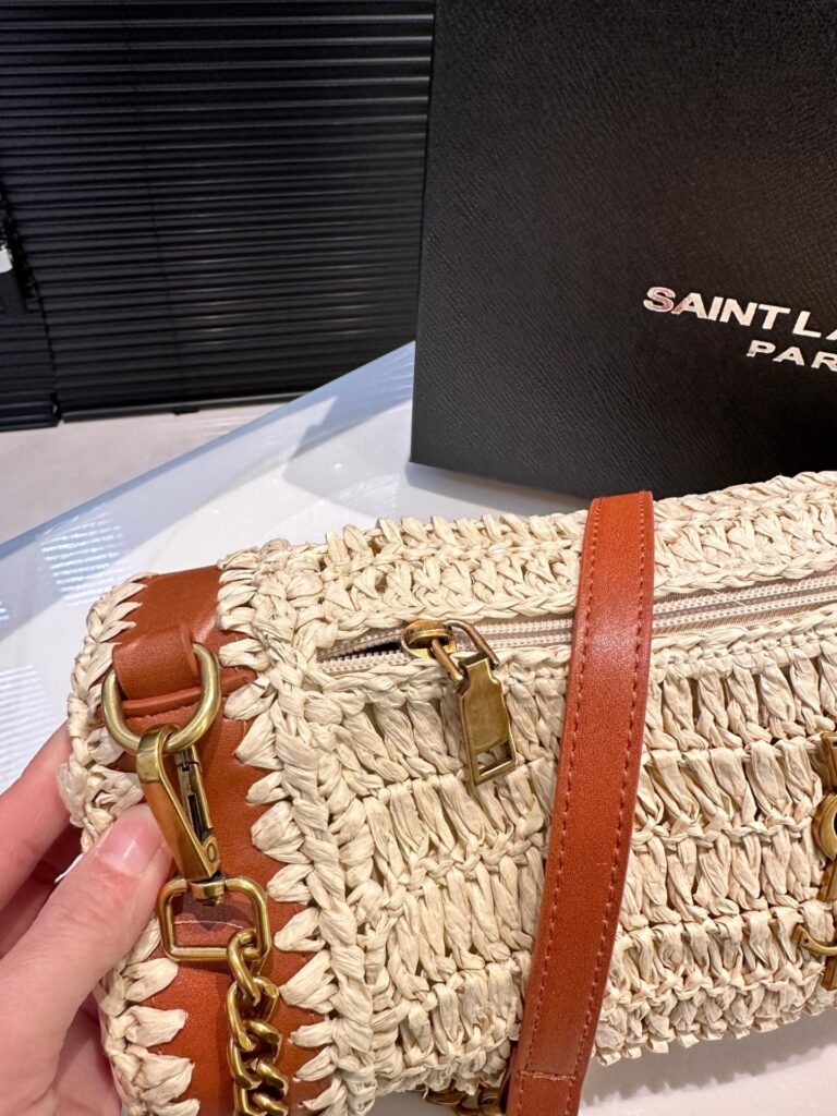 Saint Laurent Sade Raffia Tube Bag In Natural 33Cm - Image 4