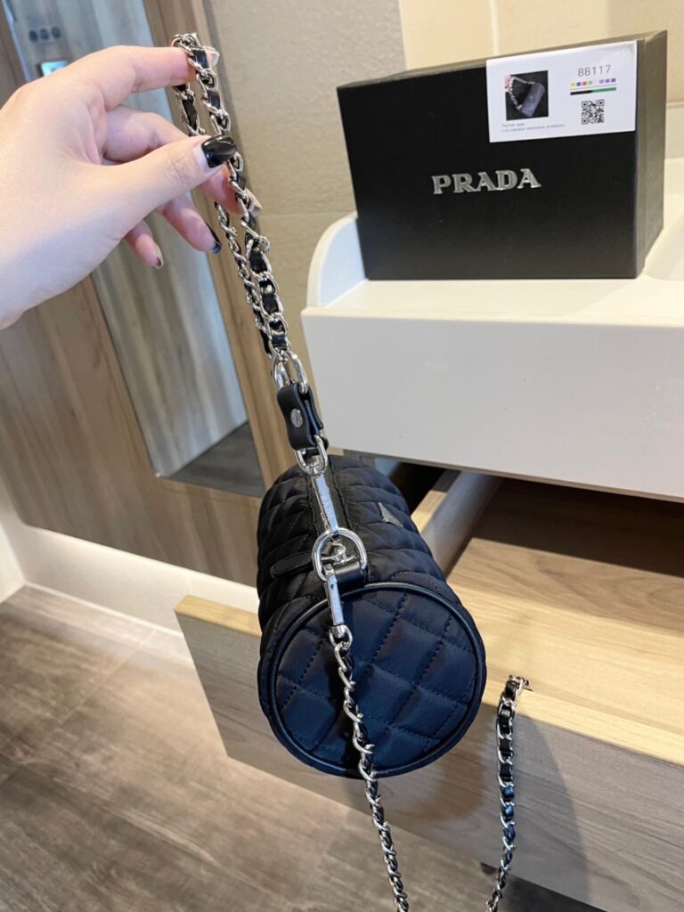 Prada Tessuto Black Quilted Barrel Bag Black 20Cm - Image 4