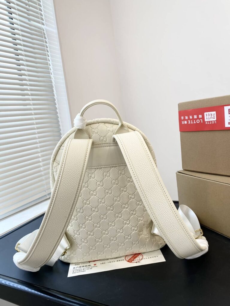 Gucci Gg Embossed Leather Backpack White 26Cm - Image 4