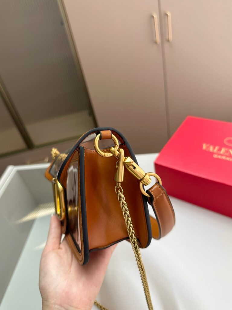 Valentino Garavani Locò Pvc And Leather Shoulder Bag Brown 24Cm - Image 5