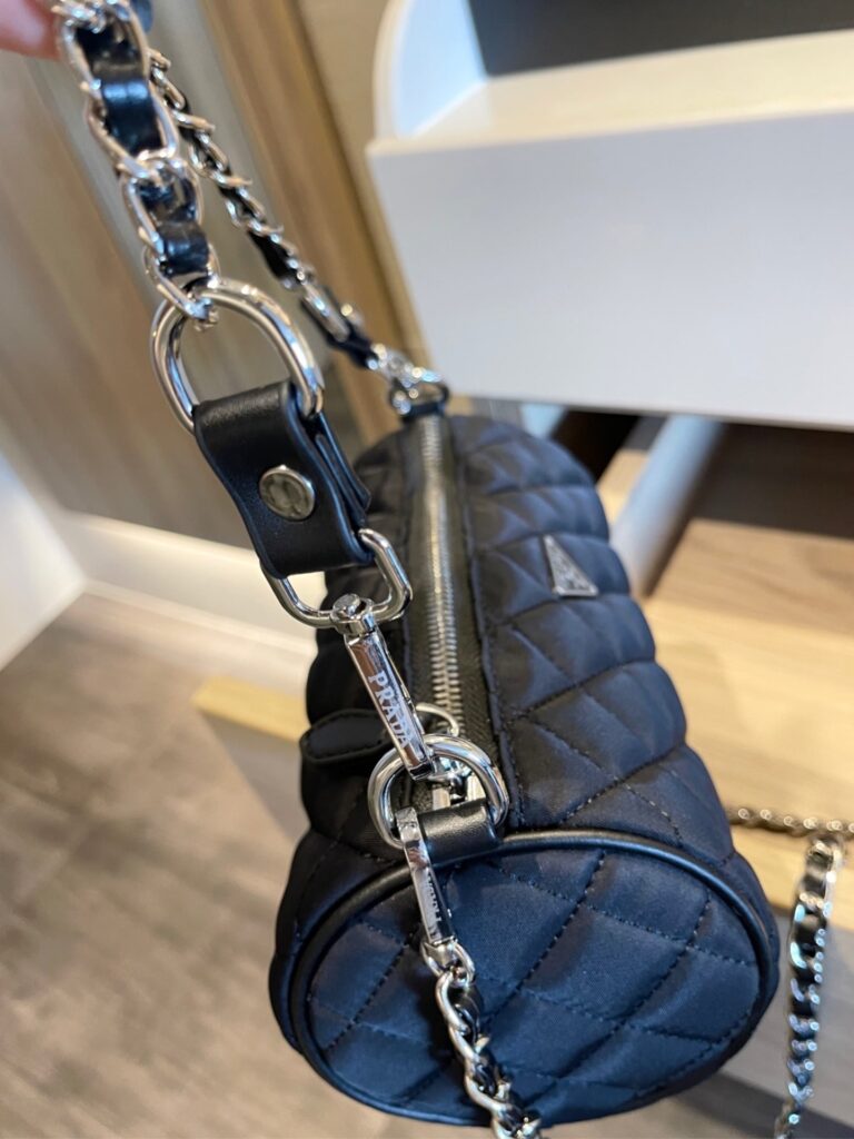 Prada Tessuto Black Quilted Barrel Bag Black 20Cm - Image 5