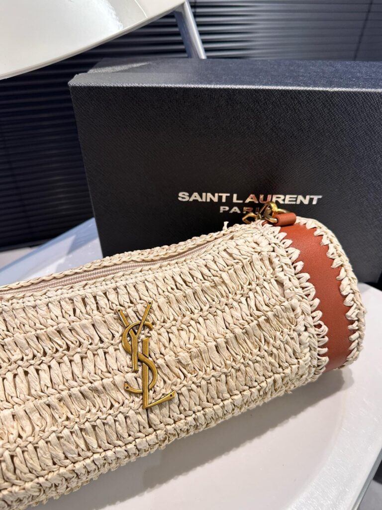 Saint Laurent Sade Raffia Tube Bag In Natural 33Cm - Image 5