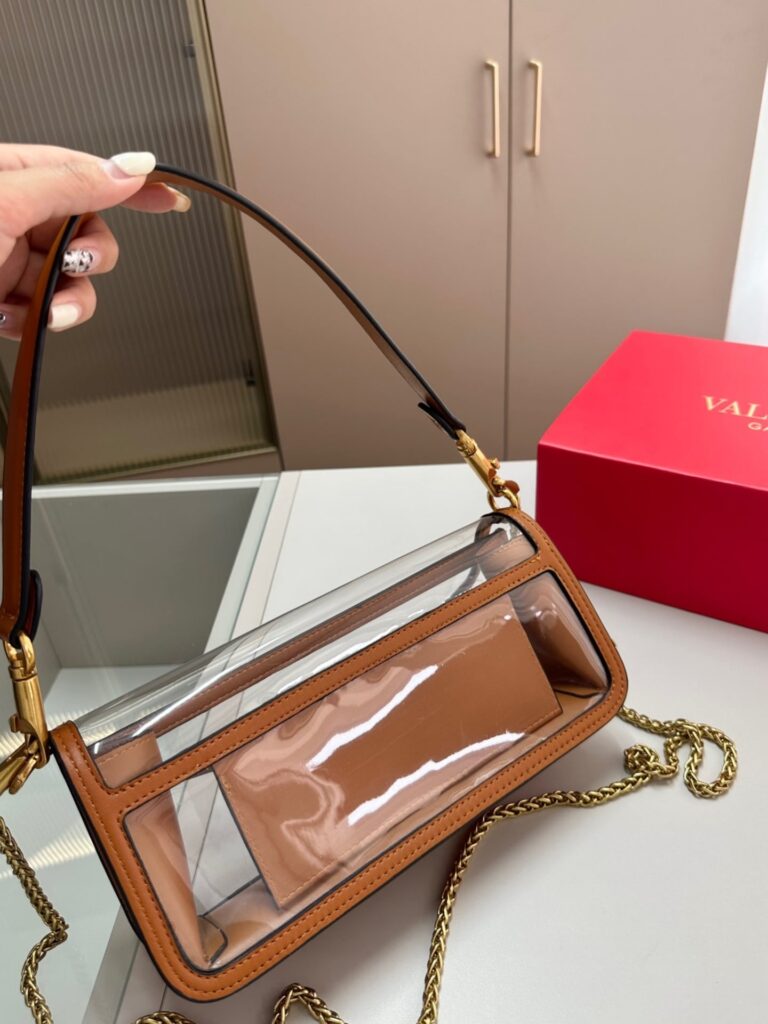 Valentino Garavani Locò Pvc And Leather Shoulder Bag Brown 24Cm - Image 6