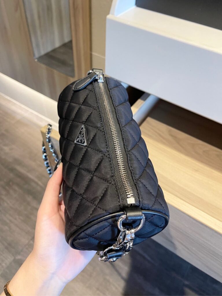 Prada Tessuto Black Quilted Barrel Bag Black 20Cm - Image 6