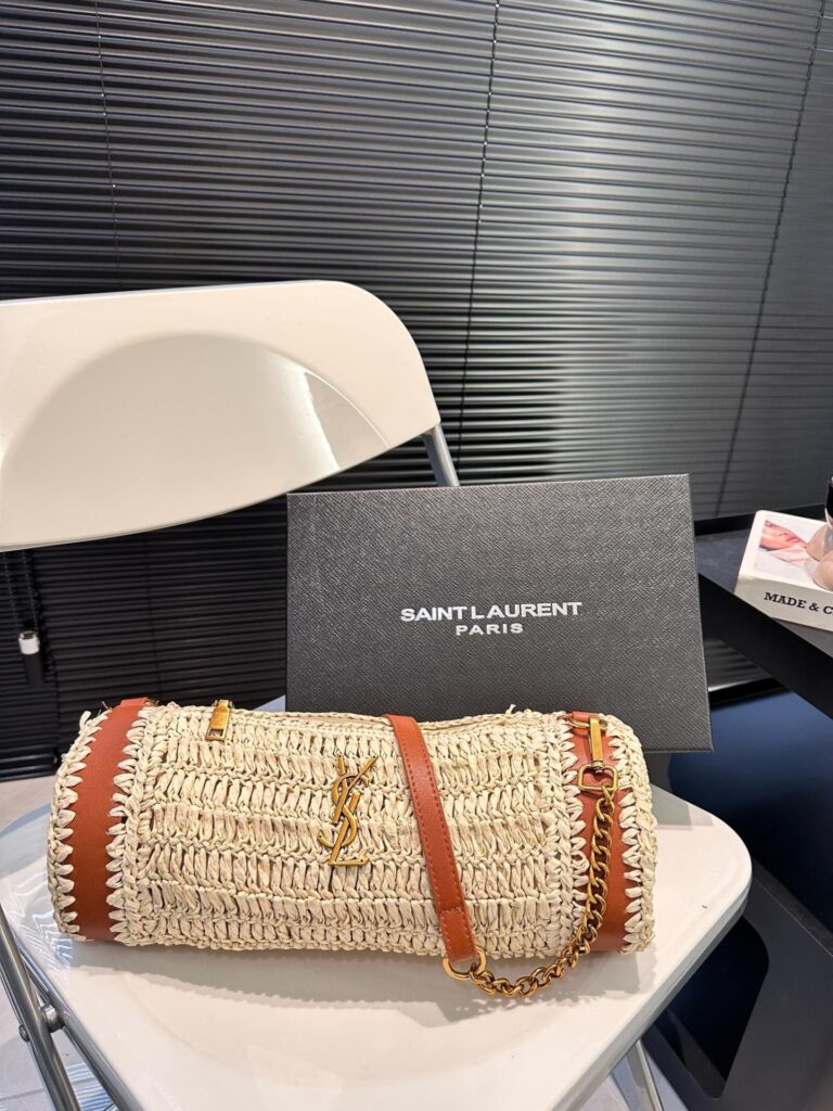 Saint Laurent Sade Raffia Tube Bag In Natural 33Cm - Image 6