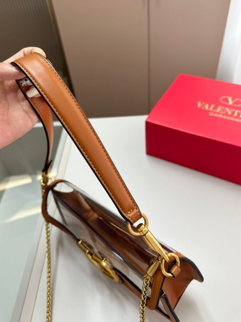 Valentino Garavani Locò Pvc And Leather Shoulder Bag Brown 24Cm - Image 7