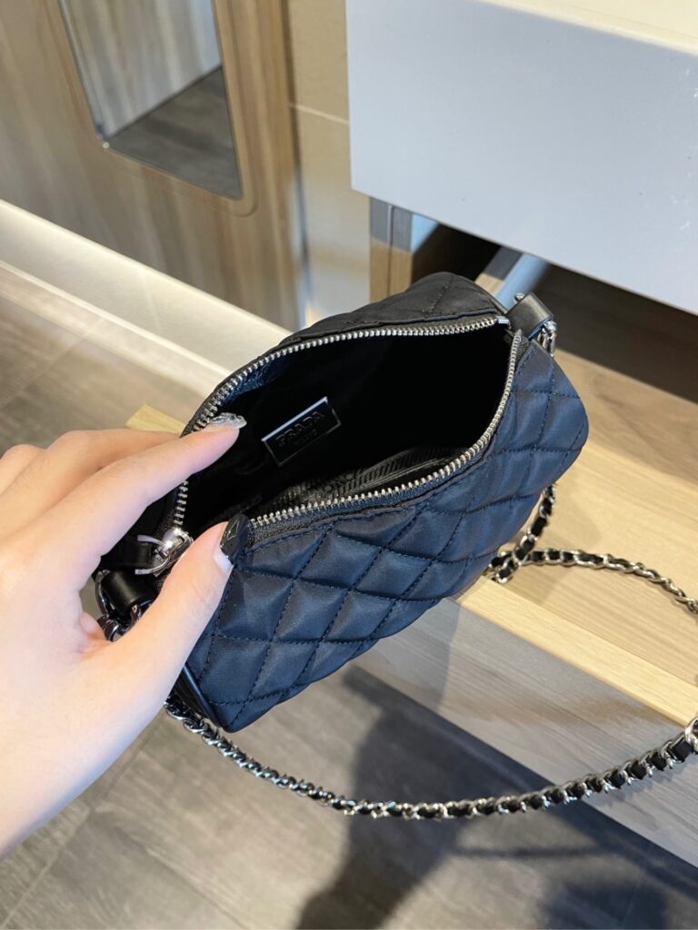 Prada Tessuto Black Quilted Barrel Bag Black 20Cm - Image 7