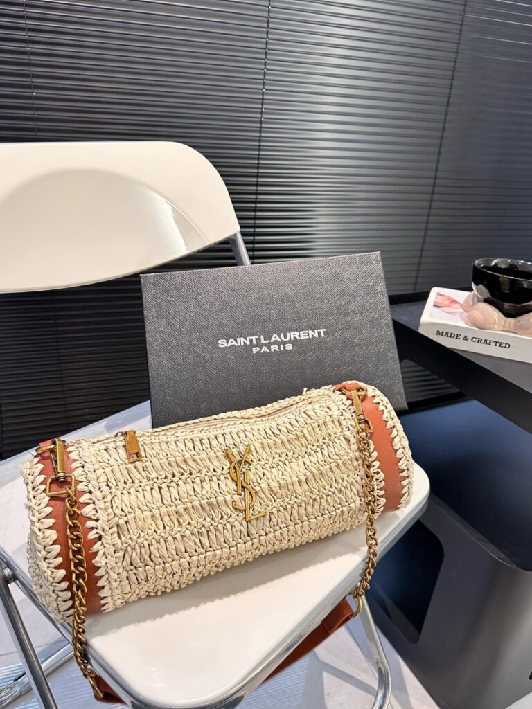 Saint Laurent Sade Raffia Tube Bag In Natural 33Cm - Image 7