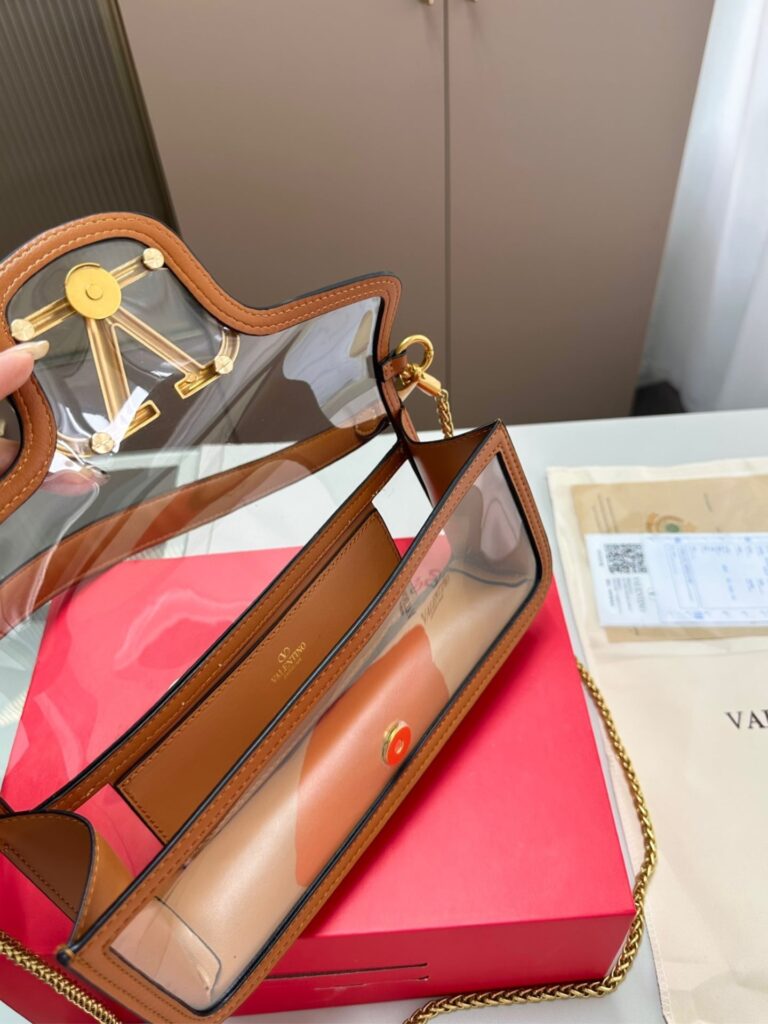 Valentino Garavani Locò Pvc And Leather Shoulder Bag Brown 24Cm - Image 8