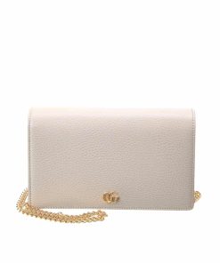 Gucci Gg Marmont Leather Mini Chain Bag White Leather 19Cm